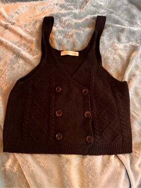 Black Cable-Knit Double-Breasted Sweater Tank